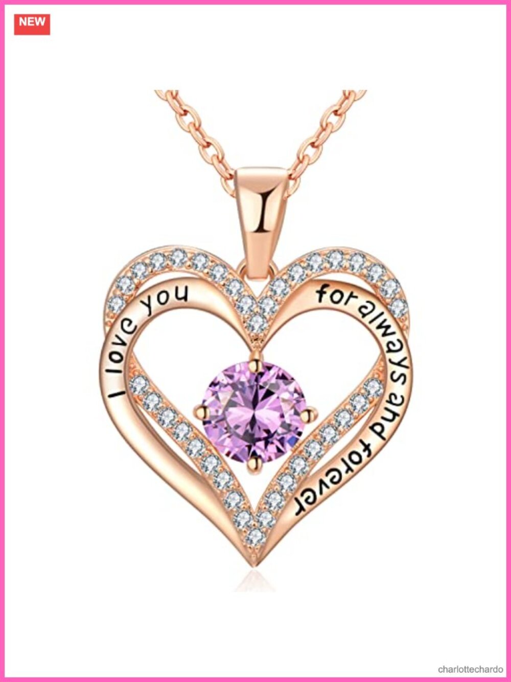 18K Rose Gold Plated Heart Necklace 5A Cubic Zirconia Gift for Her
